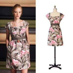 Anthropologie Moulinette Soeurs Olive Pink "Twilight Garden" Floral Silk Dress